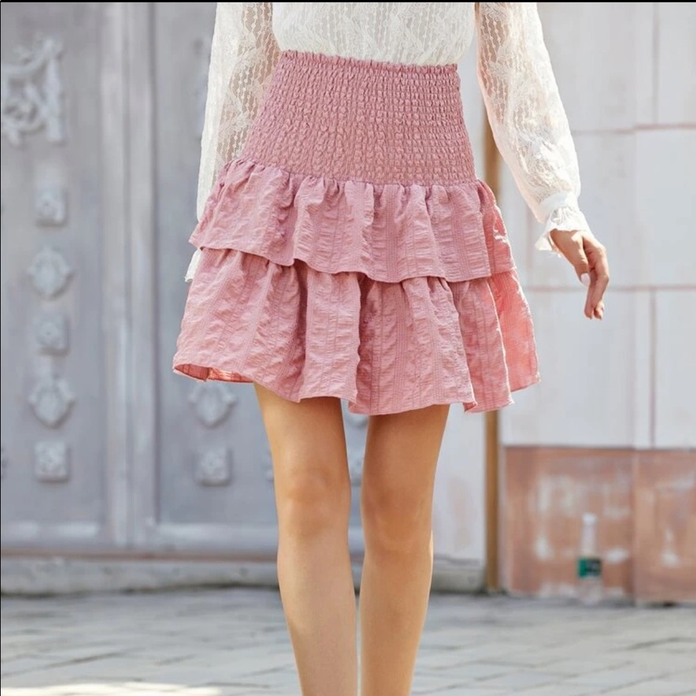 Ruched Pink Layered Skirt